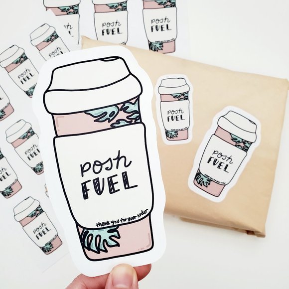 LB064  Posh Fuel Poshmark Sticker Sheets Coffee Tea Travel Cup [Price Firm] - Picture 7 of 10